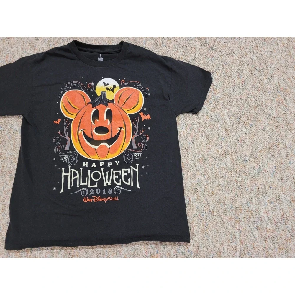 Disney Parks Shirt Kids Large Black Mickey Mouse Pumpkin Happy Halloween 2018